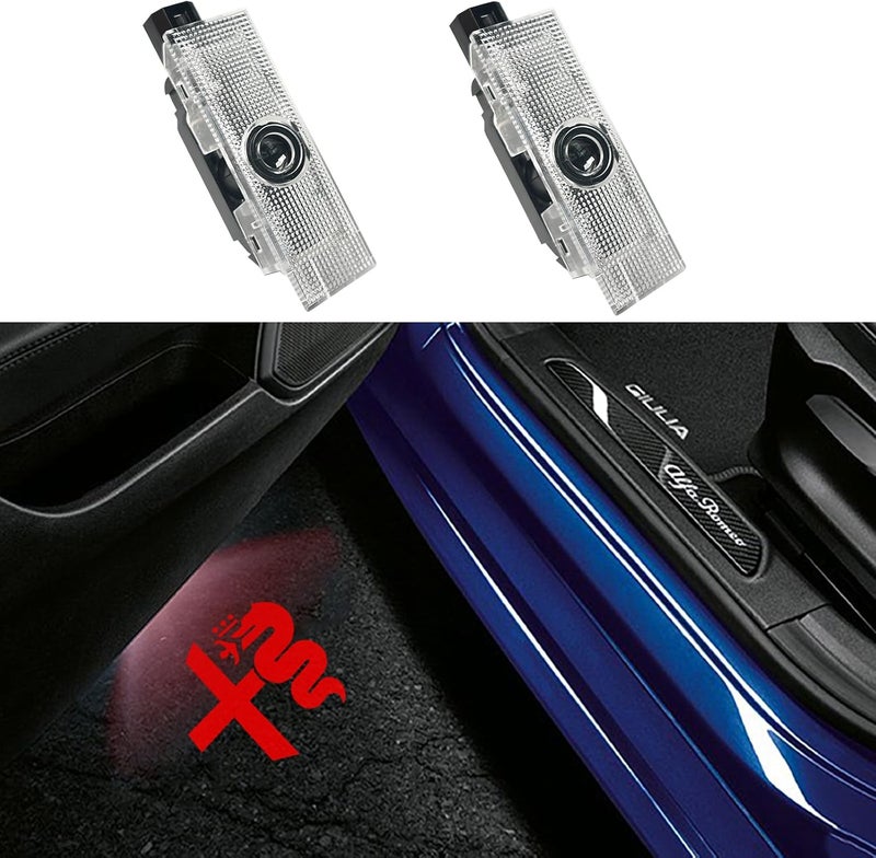 JUNMEI Door Lights Logo Projector Puddle Lights Ultra-Bright Welcome Step Light,Never Fade Puddle Lights Compatible with Alfa Romeo Giulia 952 Stelvio 949 Tonale Giulietta Accessories (Red Logo) - Image 1